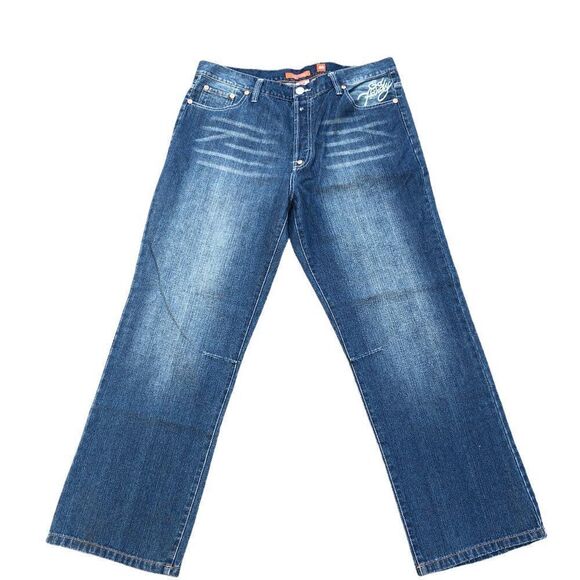RARE Ed Hardy By Christian Audigier Embroidered Jeans Size 40 Blue - Picture 5 of 10